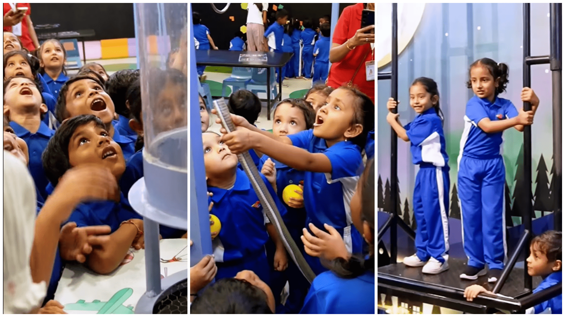 School children enjoying fun indoor field trip activities at MAD Labs Bangalore, exploring air challenges, teamwork games, and group play inside Snow City.