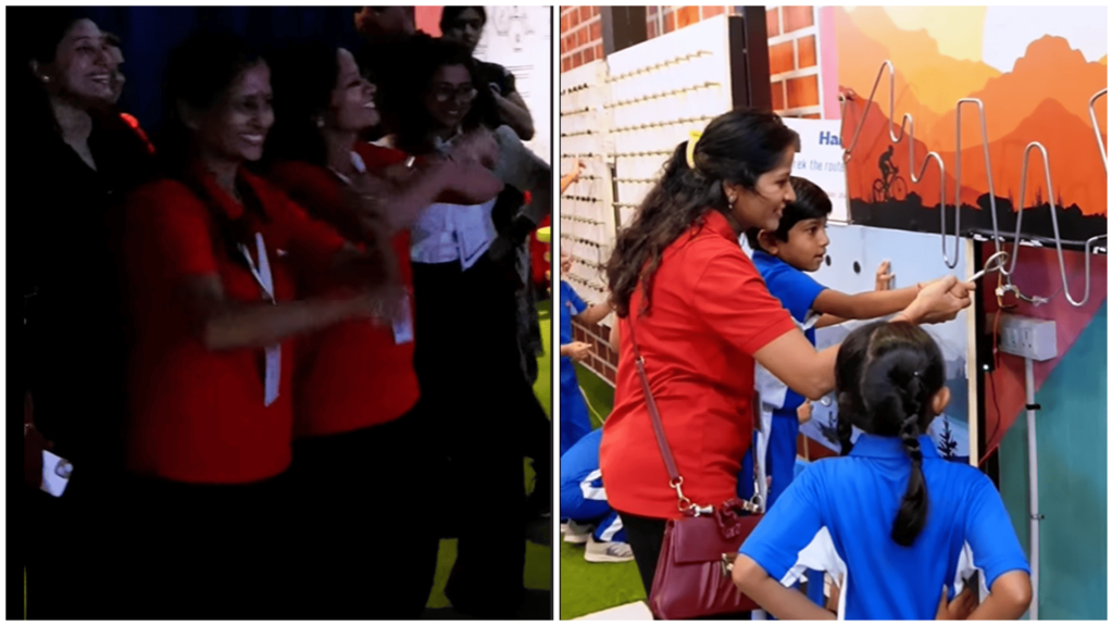 Teachers and students enjoying interactive field trip activities at MAD Labs Bangalore, from group fun to hands-on games inside Snow City.